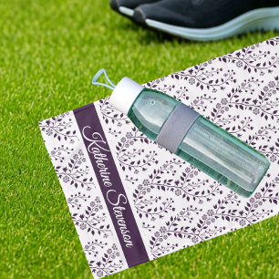 Modern Minimalist Dark Plum White Floral Sports Hand Towel