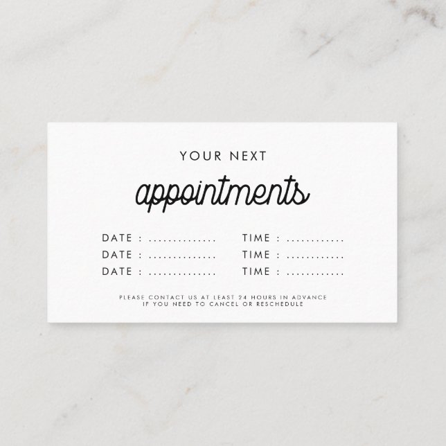 Modern minimalist dates reminder appointment card (Back)