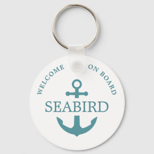 Modern Minimalist Deep Aqua Anchor Logo Nautical Keychain