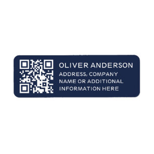 Modern Minimalist Deep Blue QR Code Return Address