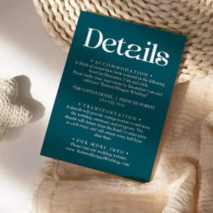 Modern Minimalist Deep Teal Wedding Details Enclosure Card
