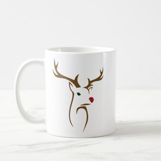 Modern Minimalist Deer Line Art Christmas Coffee Mug (Left)