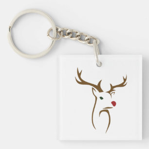 Modern Minimalist Deer Line Art Christmas Keychain