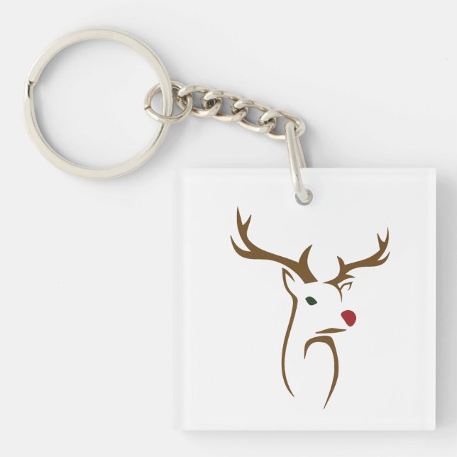 Modern Minimalist Deer Line Art Christmas Keychain (Front)