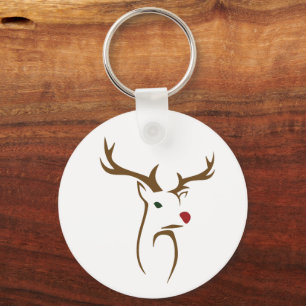 Modern Minimalist Deer Line Art Christmas Keychain