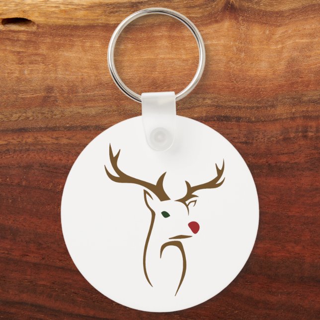 Modern Minimalist Deer Line Art Christmas Keychain (Front)
