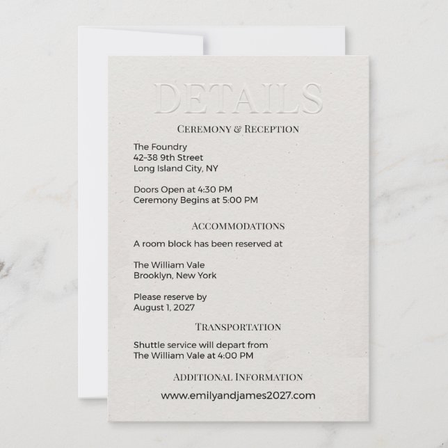 Modern Minimalist DETAILS Enclosure Wedding Invitation (Front)