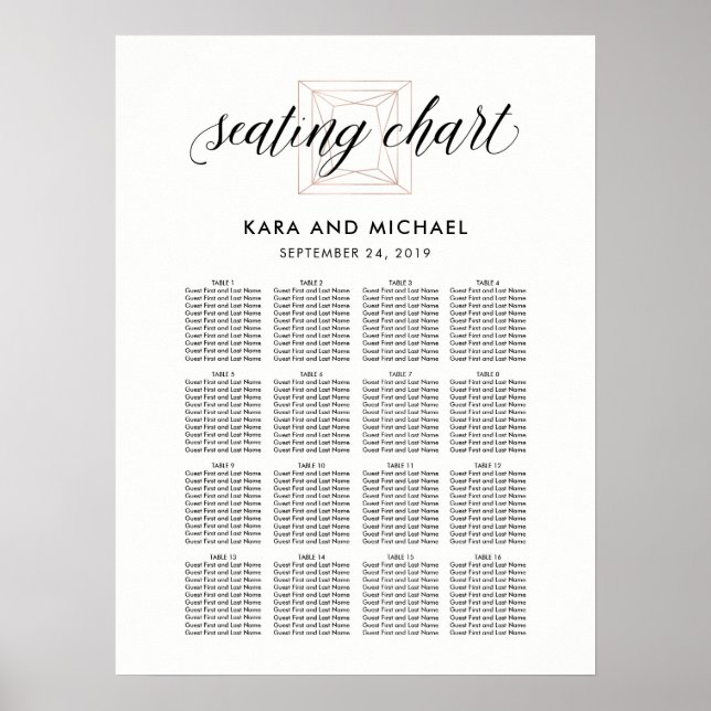 Modern Minimalist Diamond Wedding Seating Chart (Front)