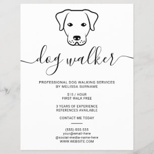 Modern Minimalist Dog Line Art Design - Dog Walker Flyer