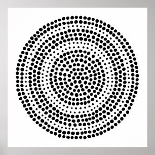 Modern Minimalist Dot Geometric Circle White Black Poster