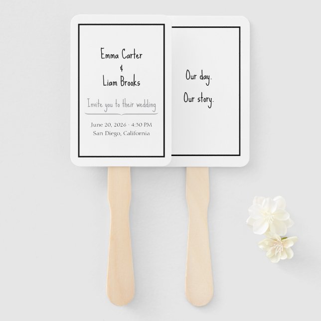 Modern Minimalist Double Sided Wedding Program Fan (Front and Back)