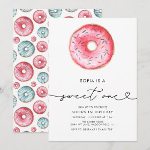 Modern Minimalist Doughnut Sweet One Birthday Invitation