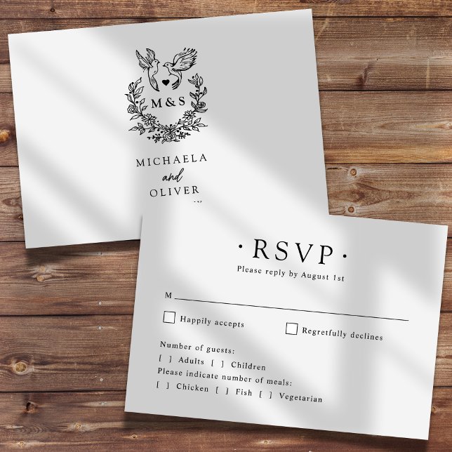Modern Minimalist Doves Elegant Script Wedding RSVP Card (Creator Uploaded)