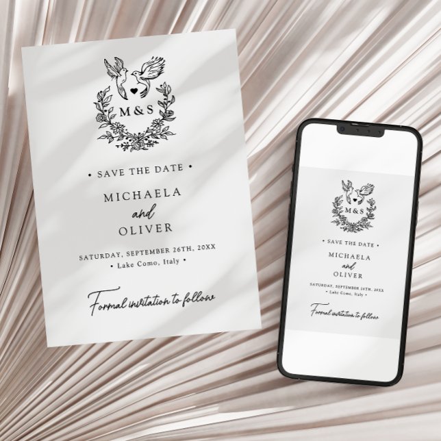 Modern Minimalist Doves Elegant Script Wedding Save The Date (Creator Uploaded)