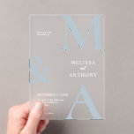 Modern Minimalist Dusty Blue and White Wedding Acrylic Invitations<br><div class="desc">Modern Minimalist Frosted Acrylic Wedding Invitation. Features bold monogram typography and minimal graphic design. Personalize text with all the details of your special day.</div>