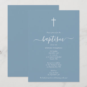 Modern Minimalist Dusty Blue Christening Baptism Invitation