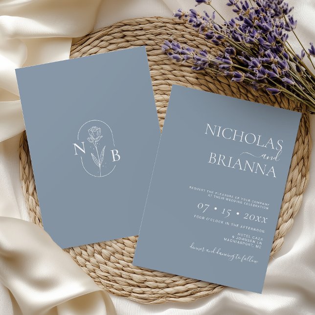 Modern Minimalist Dusty Blue Classic Wedding Invitation (Creator Uploaded)
