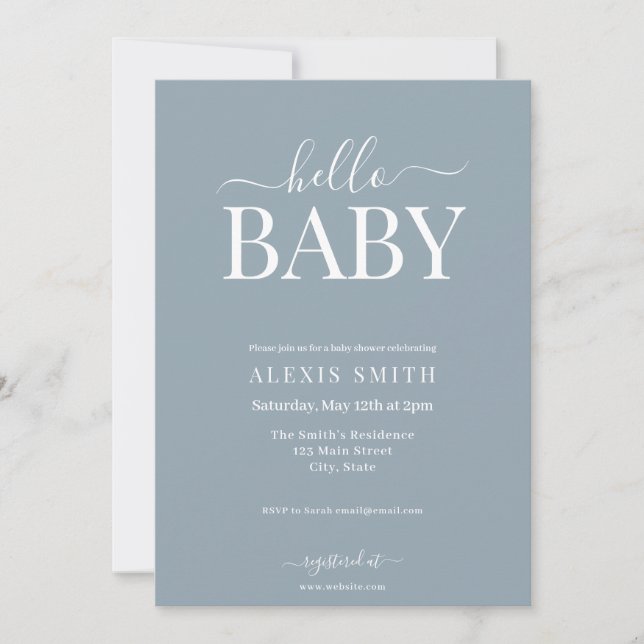 Modern Minimalist Dusty Blue Elegant Baby Shower Invitation (Front)