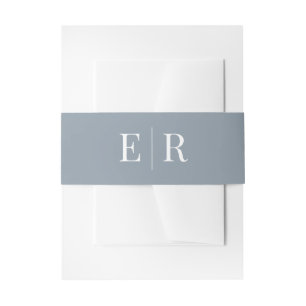 Modern Minimalist Dusty Blue Monogram Invitation Belly Band