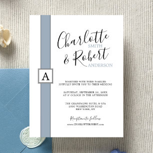 Modern Minimalist Dusty Blue Monogram Wedding Invitation