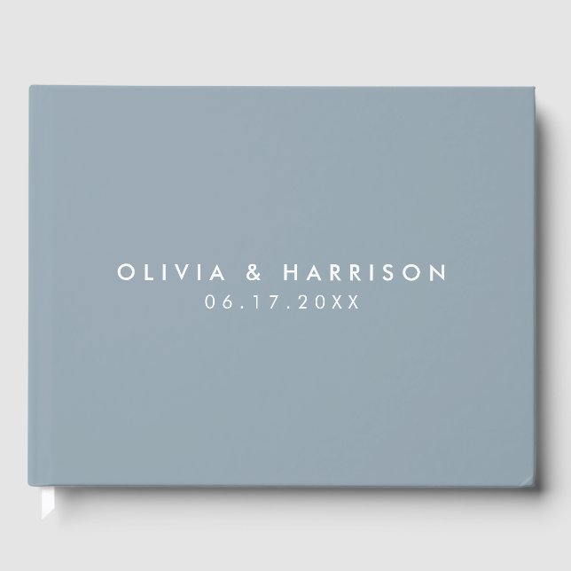 Modern Minimalist Dusty Blue Simple Wedding Guest Book (Front)