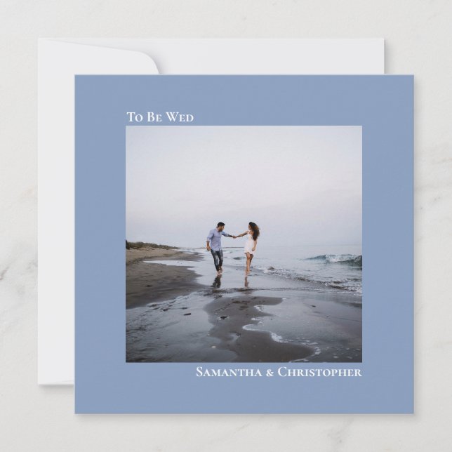 Modern Minimalist Dusty Blue Square Photo Wedding Invitation (Front)