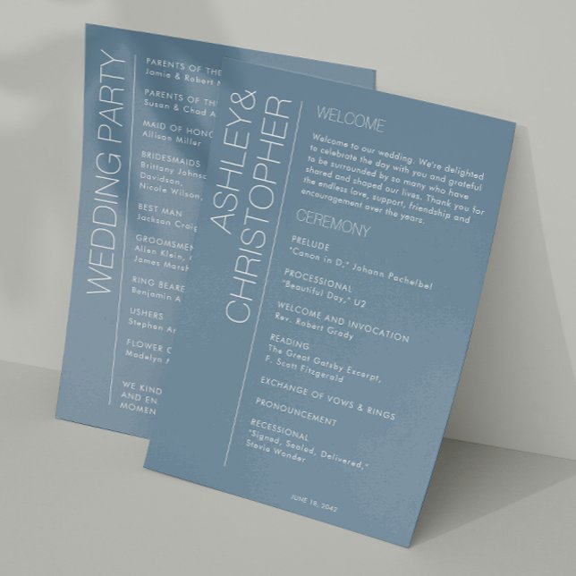 Modern Minimalist Dusty Blue Wedding Program (Creator Uploaded)