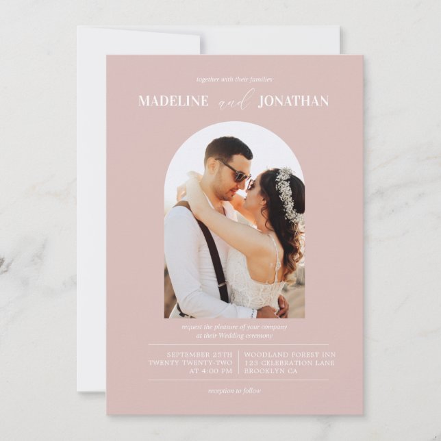 Modern Minimalist Dusty Pink Photo Arch Wedding Invitation (Front)
