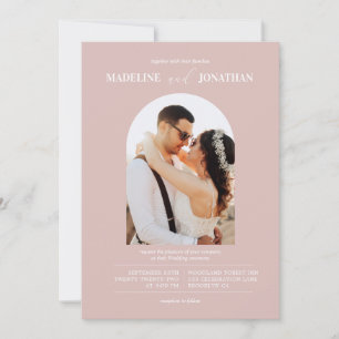Modern Minimalist Dusty Pink Photo Arch Wedding Invitation