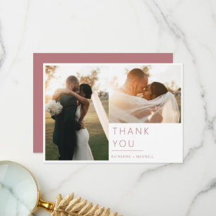 Modern Minimalist Dusty Rose Wedding Photo Thank You Card