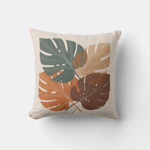 Modern Minimalist Earth Tone Monstera Leaves Throw Pillow