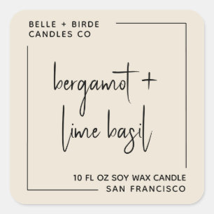 Modern Minimalist Ecru Script Candle Packaging Square Sticker