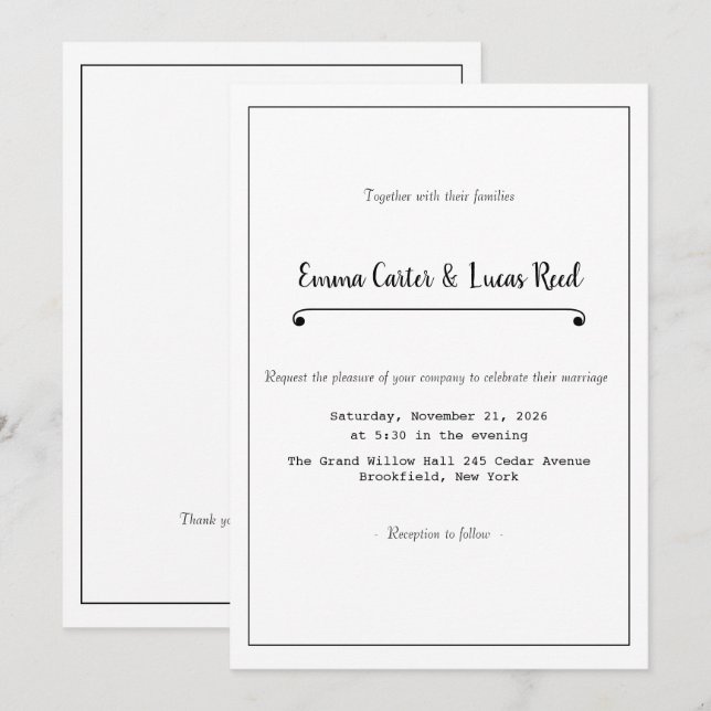 Modern Minimalist Editable Wedding Invitation (Devant / Derrière)