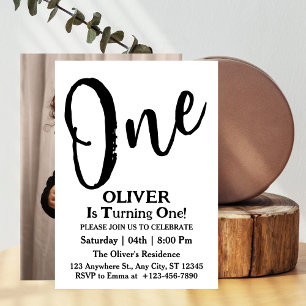 Modern Minimalist Elegant 1st Birthday Photo Invitation