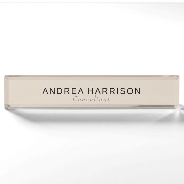 Modern Minimalist Elegant Beige Photo Nameplate (Front)