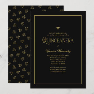 Modern Minimalist Elegant Black Gold Quinceanera  Invitation