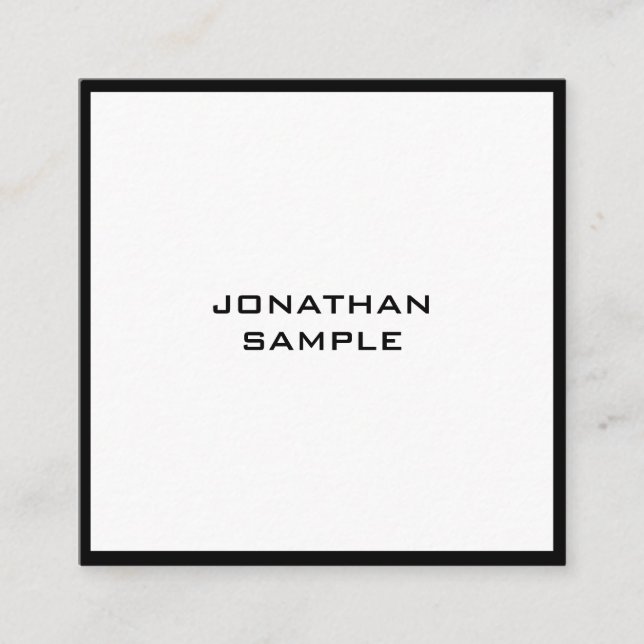Modern Minimalist Elegant Black White Top Template Square Business Card (Front)