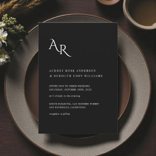 Modern Minimalist Elegant Black White Wedding Invitation