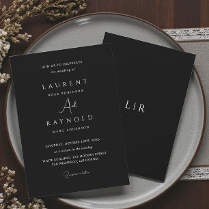 Modern Minimalist Elegant Black White Wedding Invitation