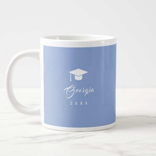 Modern Minimalist Elegant Blue Graduation Gift Large Coffee Mug (Left)