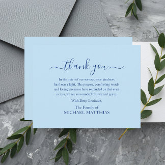 Modern Minimalist Elegant Blue Simple Funeral Thank You Card