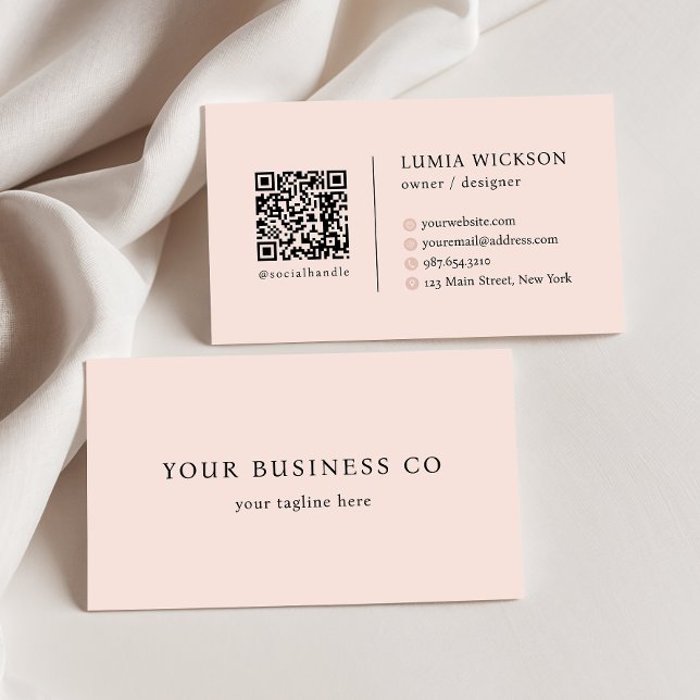 Modern Minimalist Elegant Blush Pink QR Code Business Card (Creator Uploaded)