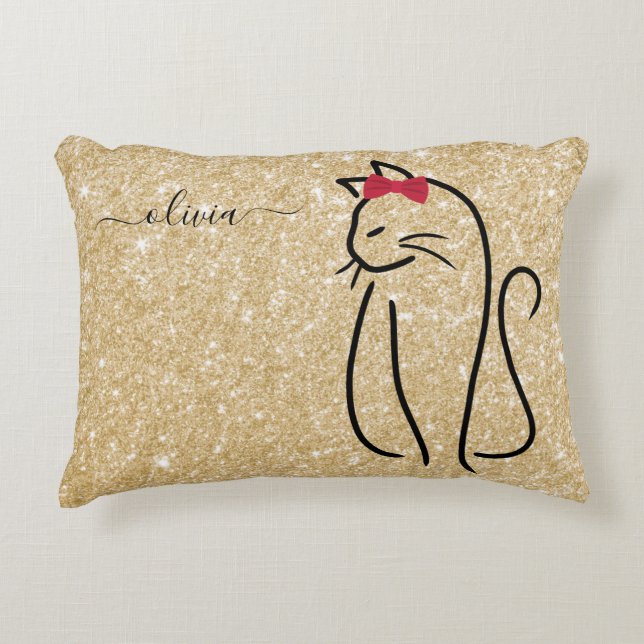 Modern Minimalist Elegant Cat Add Name  Accent Pillow (Front)
