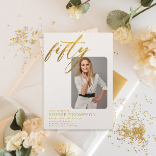 Modern Minimalist Elegant Chic 50th Birthday Photo Invitation