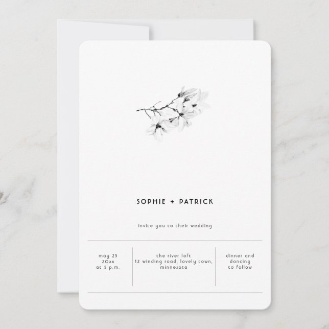 Modern Minimalist Elegant Chic Magnolias Wedding Invitation (Front)
