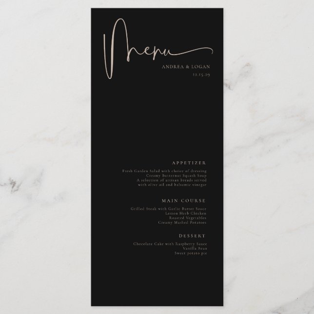 Modern Minimalist Elegant Classic Wedding  Menu (Front)