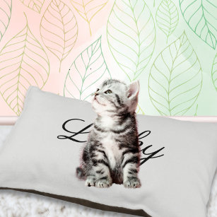 Modern Minimalist Elegant Custom Name Grey Cat Pet Bed
