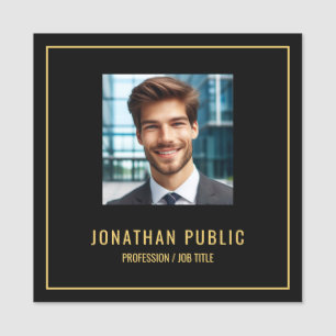 Modern Minimalist Elegant Gold Text Black Square Name Tag