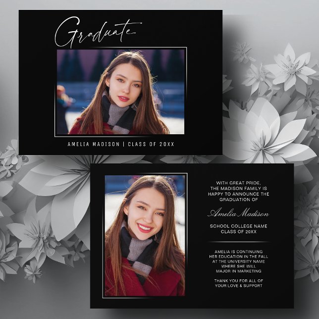 Modern Minimalist Elegant Ink Script 2 Photo Grad Announcement (Creator Uploaded)