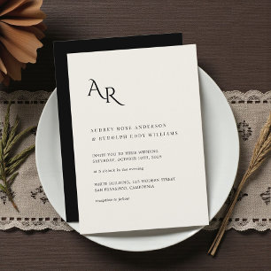 Modern Minimalist Elegant Ivory Black Wedding Invitation